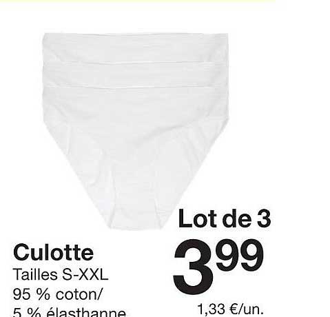 Lot de 3 Culotte Tailles S-XXL 95 % coton/ 5 % élasthanne