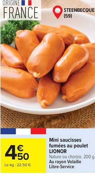 Mini saucisses fumées au poulet LIONOR