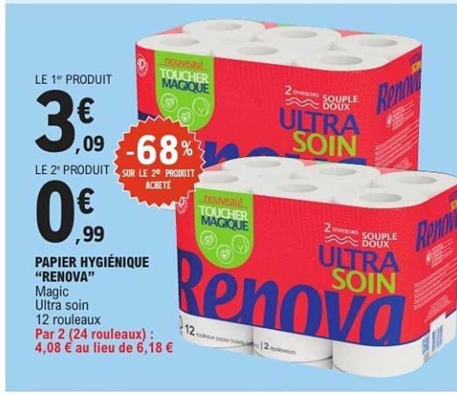 PAPIER HYGIÉNIQUE "RENOVA" Magic Ultra soin 12 rouleaux