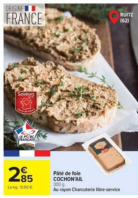 Pâté de foie COCHON'AIL 300 g. Au rayon Charcuterie libre-service