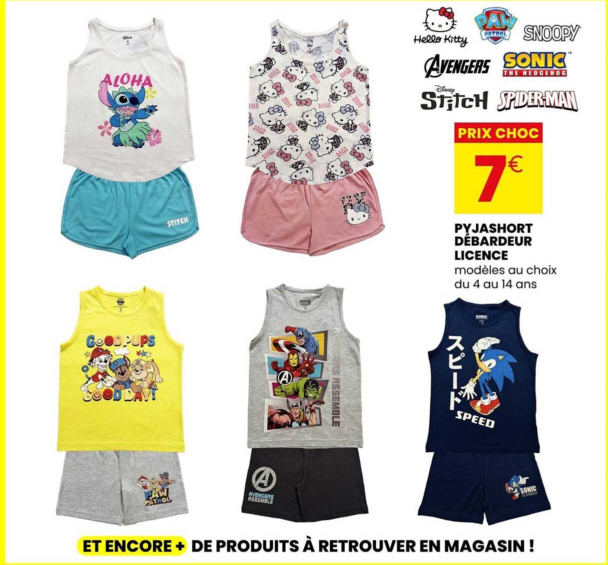 PYJASHORT DÉBARDEUR LICENCE modèles au choix du 4 au 14 ans