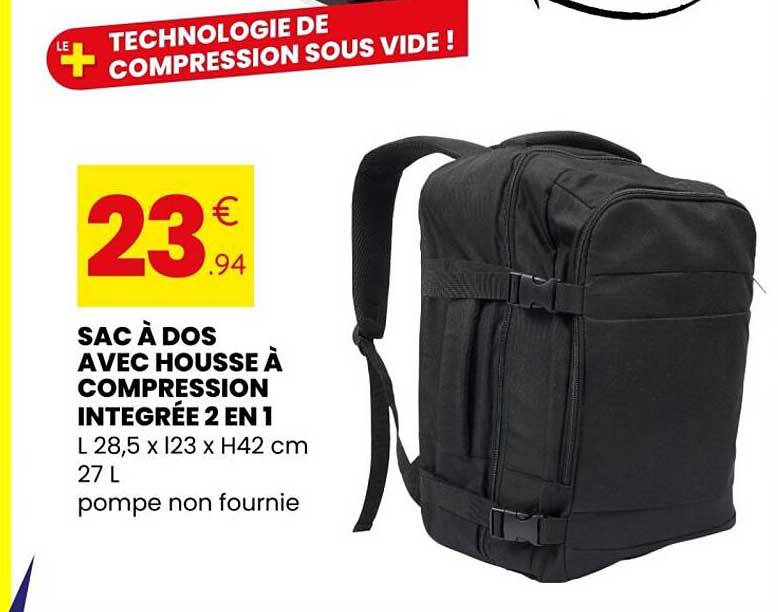 SAC À DOS AVEC HOUSSE À COMPRESSION INTÉGRÉE 2 EN 1