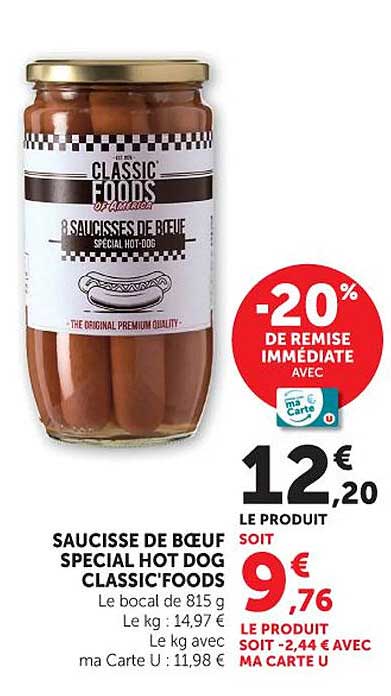 SAUCISSE DE BOEUF SPECIAL HOT DOG CLASSIC FOODS