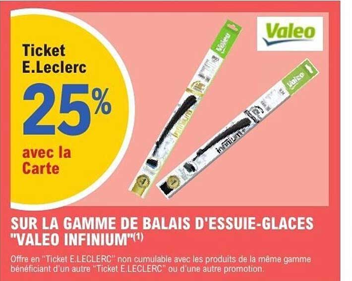 Ticket E.Leclerc 25% avec la Carte sur la gamme de balais d'essuie-glaces "Valeo Infinium"