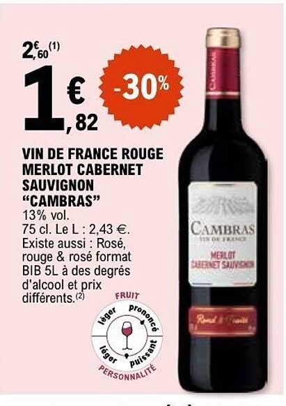 VIN DE FRANCE ROUGE MERLOT CABERNET SAUVIGNON “CAMBRAS”