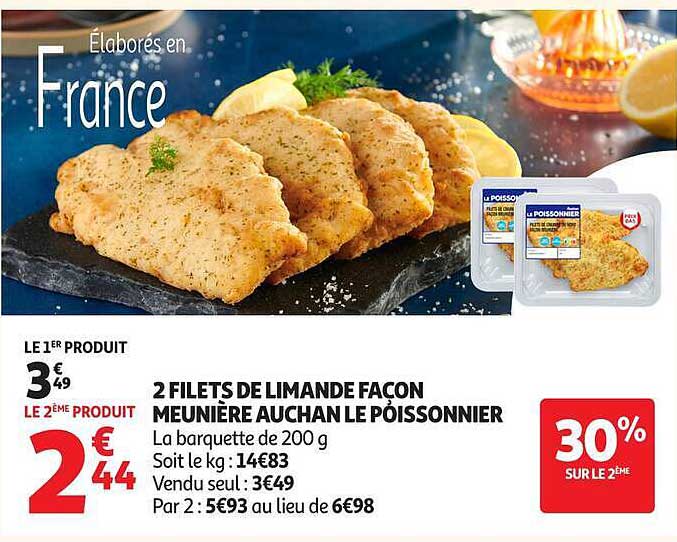 2 FILETS DE LIMANDE FAÇON MEUNIÈRE AUCHAN LE POISSONNIER
