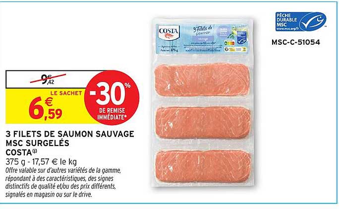 3 FILETS DE SAUMON SAUVAGE MSC SURGELÉS COSTA