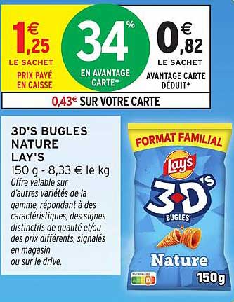 3D'S BUGLES NATURE LAY'S 150 g - 8,33 € le kg