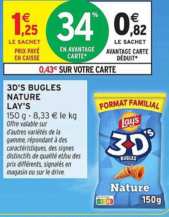 3D'S BUGLES NATURE LAY'S 150 g - 8,33 € le kg