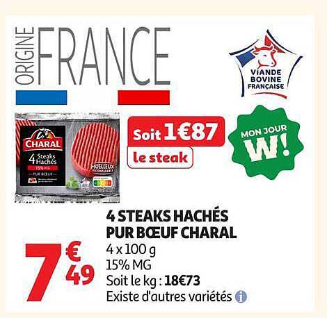 4 STEAKS HACHÉS PUR BŒUF CHARAL