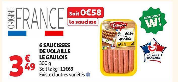 6 SAUCISSES DE VOLAILLE LE GAULOIS 300 g