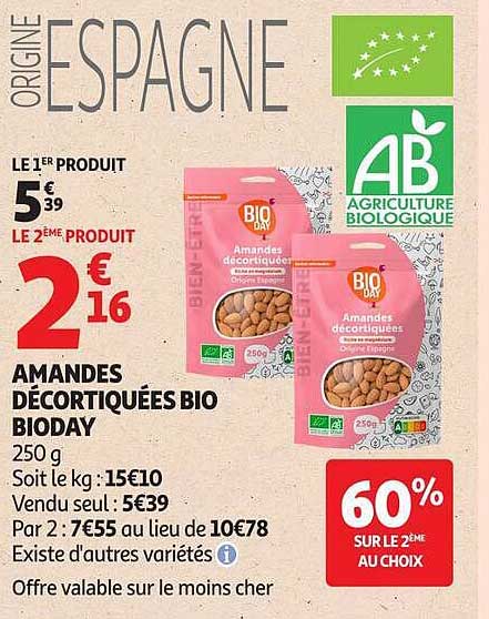 AMANDES DECORTIQUEES BIO BIODAY 250 g