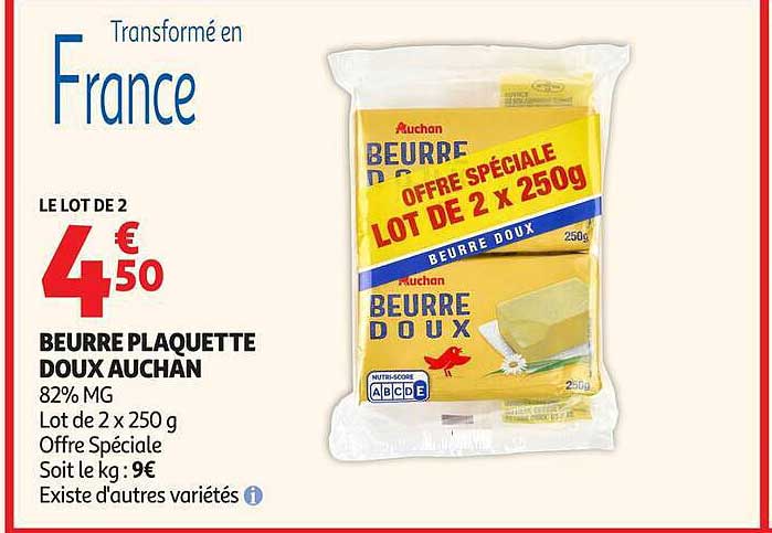 BEURRE PLAQUETTE DOUX AUCHAN