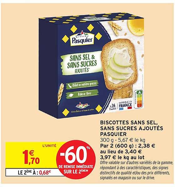 BISCOTTES SANS SEL, SANS SUCRES AJOUTÉS PASQUIER