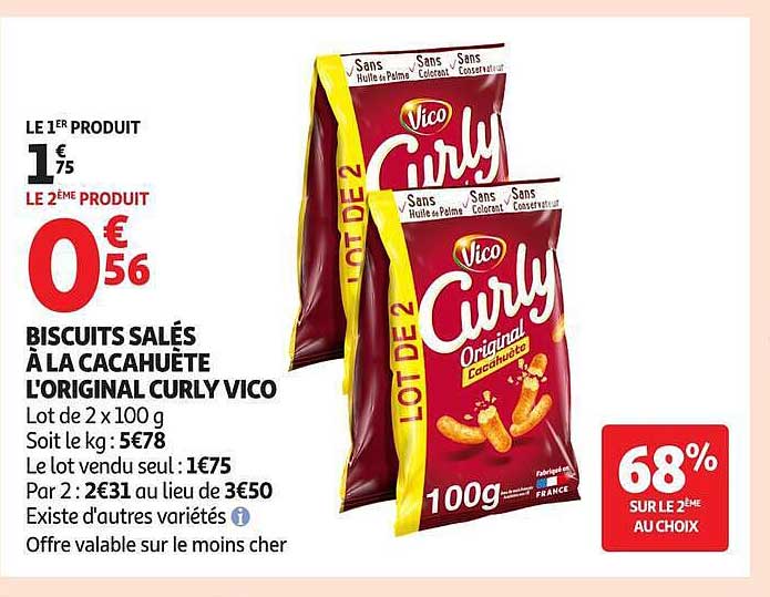 BISCUITS SALÉS À LA CACAHUÈTE L'ORIGINAL CURLY VICO