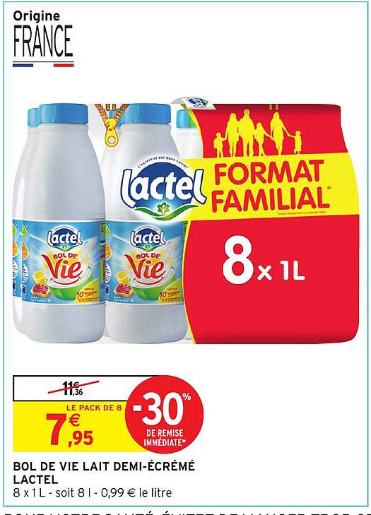 BOL DE VIE LAIT DEMI-ÉCRÉMÉ LACTEL