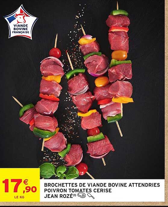 BROCHETTES DE VIANDE BOVINE ATTENDRIES POIVRON TOMATES CERISE JEAN ROZÉ(1)