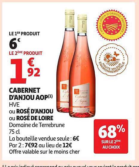 CABERNET D'ANJOU AOP(1) HVE ou ROSÉ D'ANJOU ou ROSÉ DE LOIRE Domaine de Terrebrune 75 cl