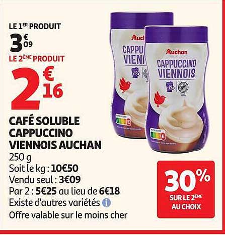 CAFÉ SOLUBLE CAPPUCCINO VIENNOIS AUCHAN