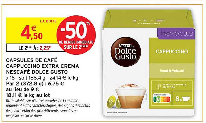 CAPSULES DE CAFÉ CAPPUCCINO EXTRA CREMA NESCAFÉ DOLCE GUSTO