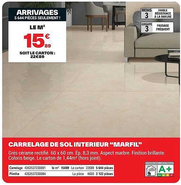 CARRELAGE DE SOL INTERIEUR “MARFIL”
