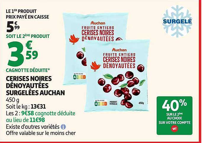 CERISES NOIRES DÉNOYAUTÉES SURGELÉES AUCHAN