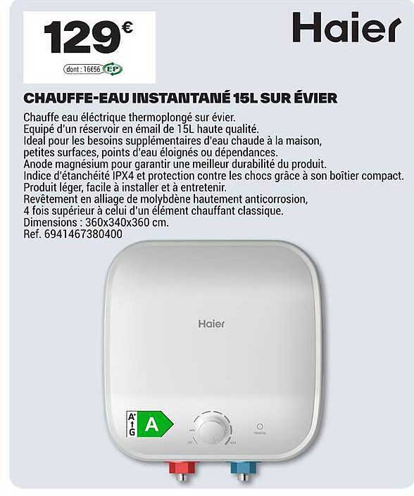 CHAUFFE-EAU INSTANTANÉ 15L SUR ÉVIER