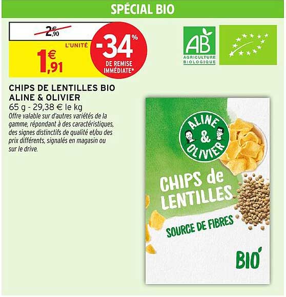 CHIPS DE LENTILLES BIO ALINE & OLIVIER