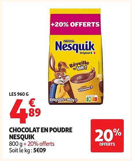CHOCOLAT EN POUDRE NESQUIK 800 g + 20% offerts