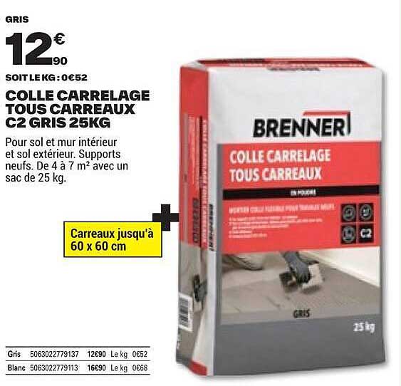 COLLE CARRELAGE TOUS CARREAUX C2 GRIS 25KG