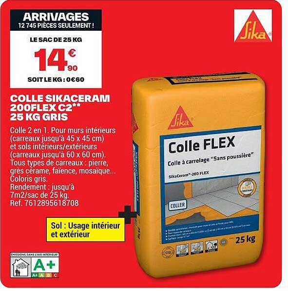 COLLE SIKACERAM 200FLEX C2** 25 KG GRIS