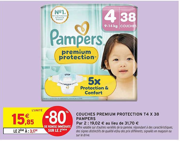 COUCHES PREMIUM PROTECTION T4 X 38 PAMPERS