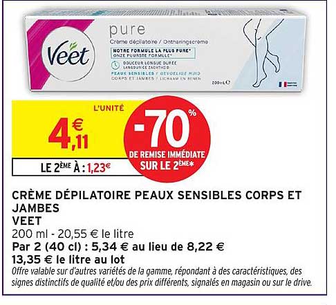 CRÈME DÉPILATOIRE PEAUX SENSIBLES CORPS ET JAMBES VEET