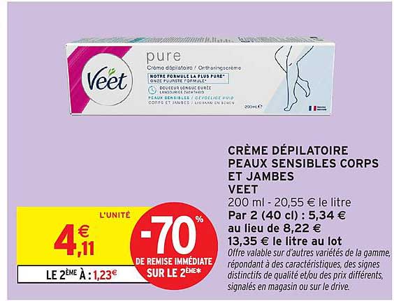 CRÈME DÉPILATOIRE PEAUX SENSIBLES CORPS ET JAMBES VEET