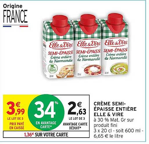CRÈME SEMI-ÉPAISSE ENTIÈRE ELLE & VIRE
