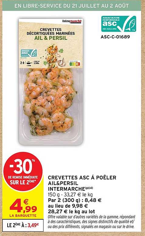 CREVETTES ASC À POÊLER AIL&PERSIL INTERMARCHÉ