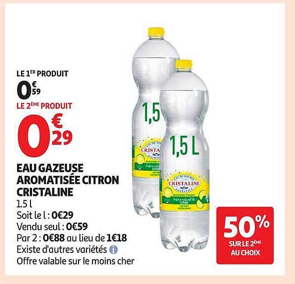 EAU GAZEUSE AROMATISÉE CITRON CRISTALINE 1,5 L