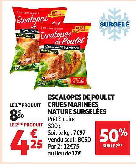 ESCALOPES DE POULET CRUES MARINÉES NATURE SURGELÉES