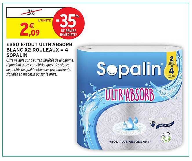 ESSUIE-TOUT ULTRA'ABSORB BLANC X2 ROULEAUX = 4 SOPALIN