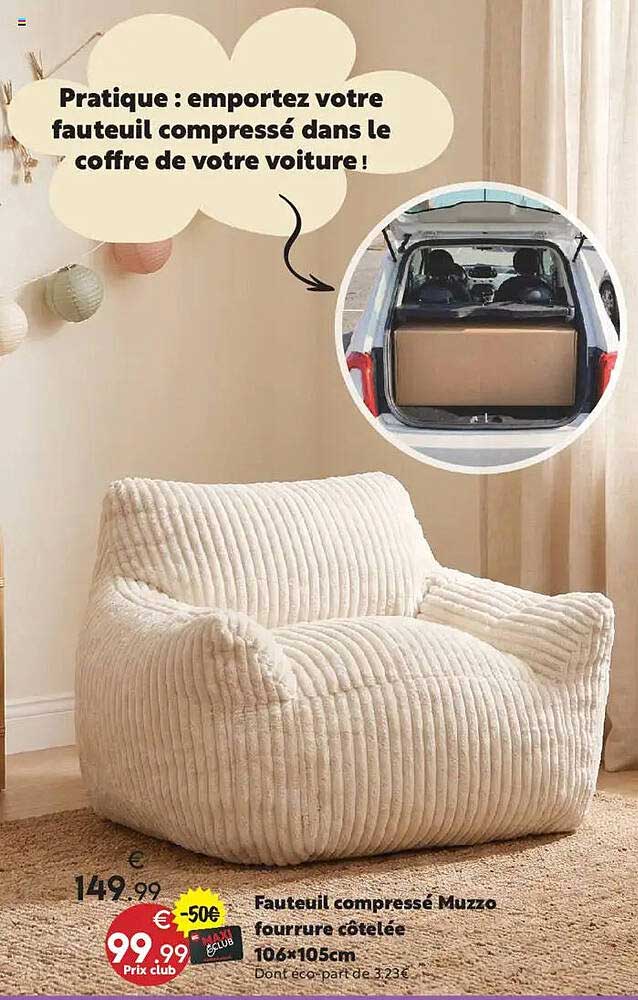 Fauteuil compressé Muzz0 fourrure côtelée 106×105cm