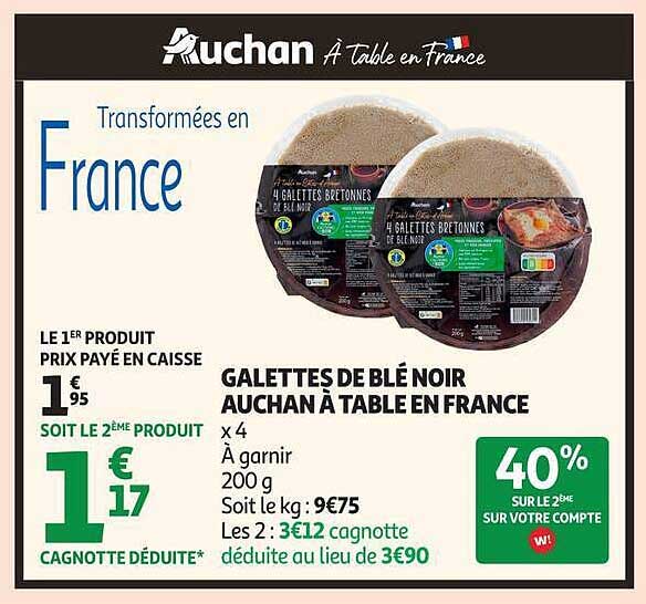 GALETTES DE BLÉ NOIR AUCHAN À TABLE EN FRANCE