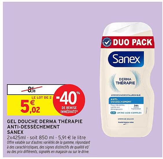 GEL DOUCHE DERMA THÉRAPIE ANTI-DESSÈCHEMENT SANEX