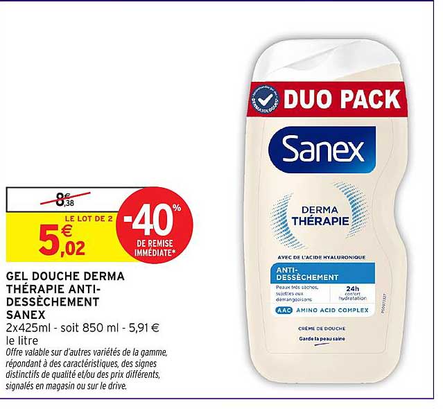 GEL DOUCHE DERMA THÉRAPIE ANTI-DESSÈCHEMENT SANEX