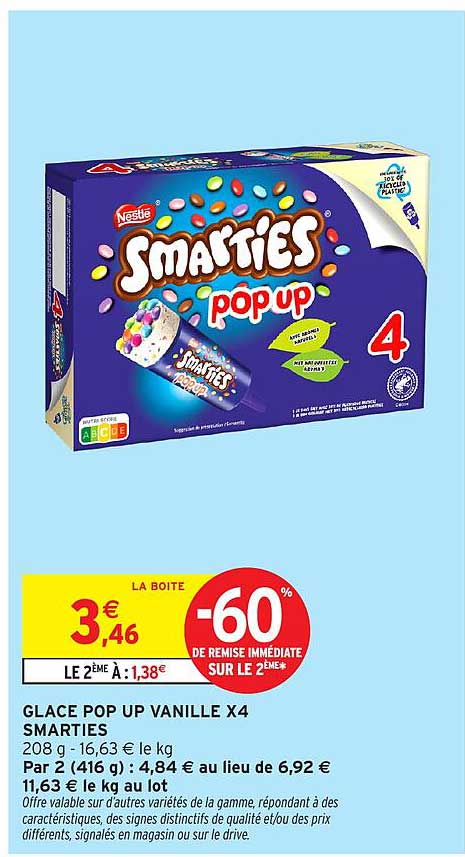 GLACE POP UP VANILLE X4 SMARTIES