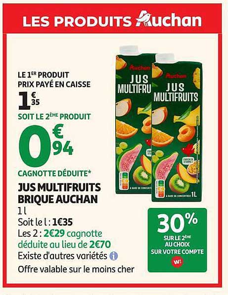 JUS MULTIFRUITS BRIQUE AUCHAN 1L