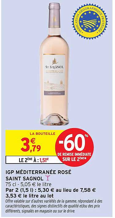 LA BOUTEILLE -60% DE REMISE IMMÉDIATE SUR LE 2EME*