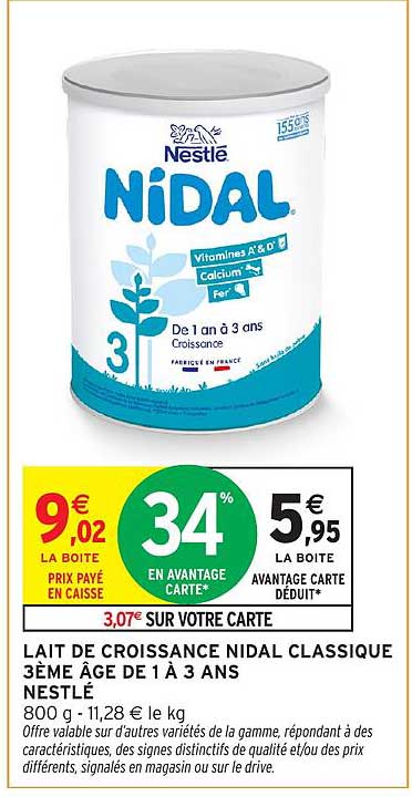 LAIT DE CROISSANCE NIDAL CLASSIQUE 3ÈME ÂGE DE 1 À 3 ANS NESTLÉ