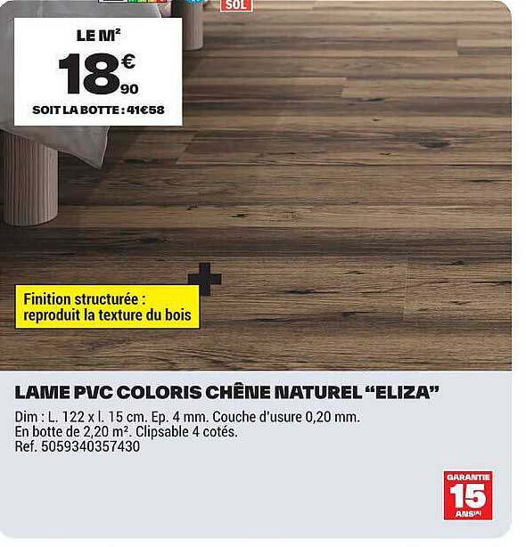 LAME PVC COLORIS CHÊNE NATUREL “ELIZA”
