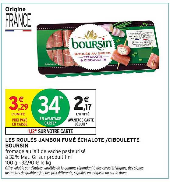 LES ROULÉS JAMBON FUMÉ ÉCHALOTE /CIBOULETTE BOURSIN