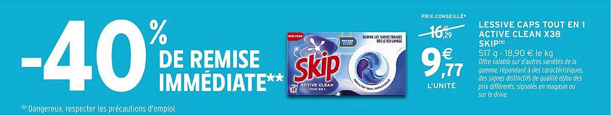 LESSIVE CAPS TOUT EN 1 ACTIVE CLEAN X38 SKIP